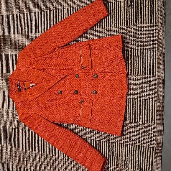 NWT KARL LAGERFELD PARIS ORANGE TWEED DOUBLE BREASTED BLAZER - Picture 4 of 14